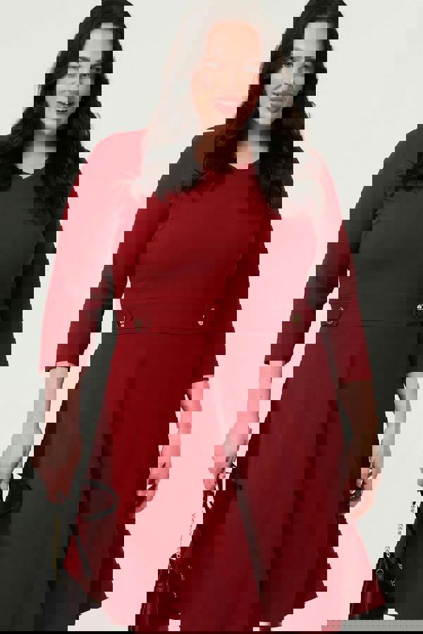 Red | Curve V-Neck 3/4 Sleeve Short Skater Dress
