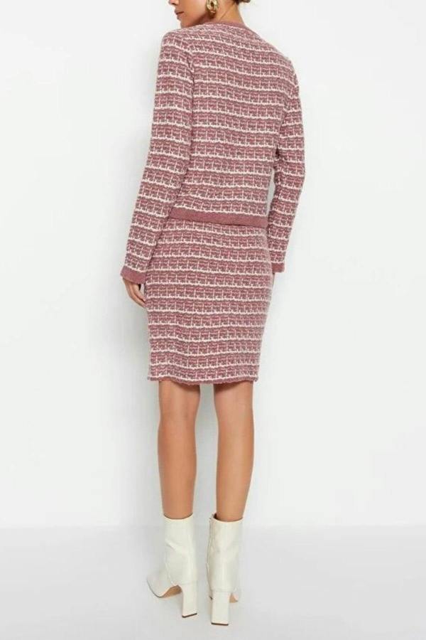 WOVCOR 2-Piece Soft Texture Knit Cardigan & Skirt Set