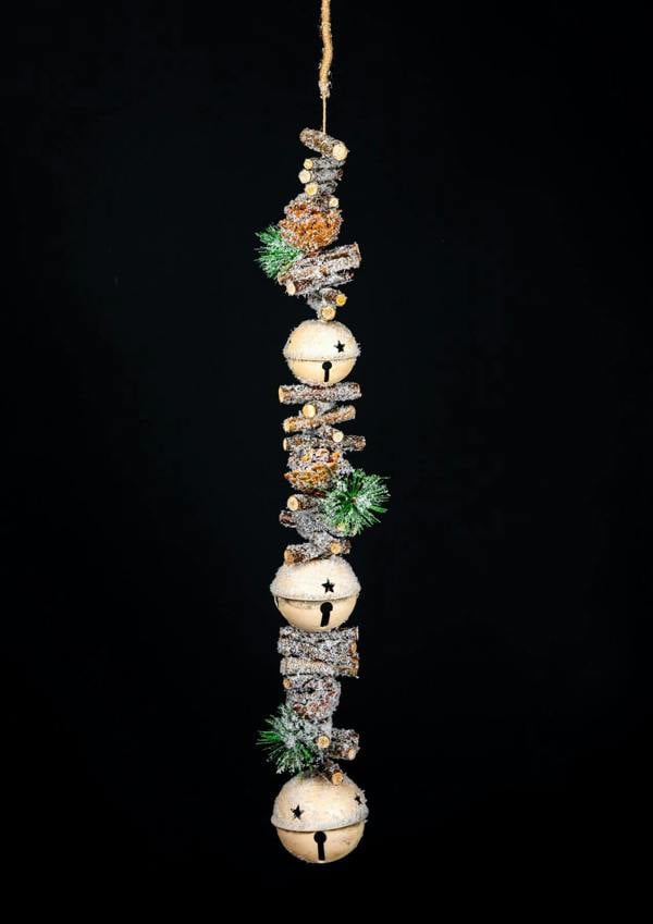 90cm Cream Hanging Christmas Decoration with Jingle Bells, Wooden Sticks, Berries and Pinecones image 6