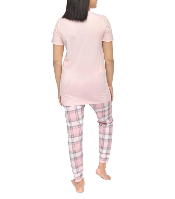 Smart Living Women's Tee and Cuffed Bottom Loungewear Set - Pink/Grey