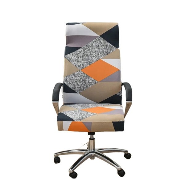 Anyseat Office Chair Cover Pink Beige Geometric Large Non-Slip Rotating Seat Case Universal Armrest Chair Protector