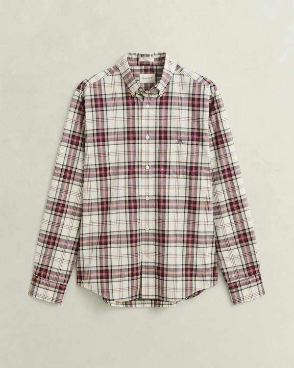 GANT Mens Regular Fit Poplin Check Shirt - 676 Deep Grape Wine | CHO | Designer Mens Long Sleeve Shirts