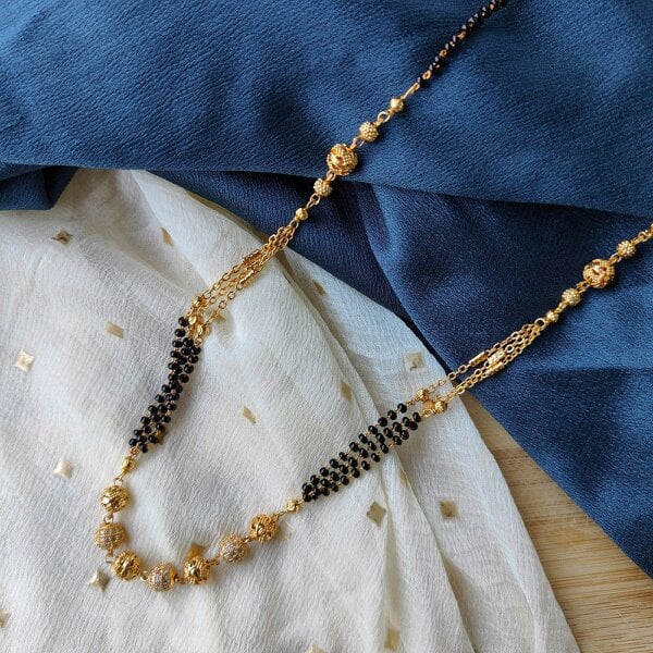 The Colourful Aura Gold Black Beaded Indian Asian Nazar Mangalsutra Choker Necklace