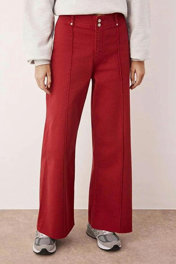 WOVCOR High Waist Cut-Out Wide Leg Jeans with Ribbed Detail