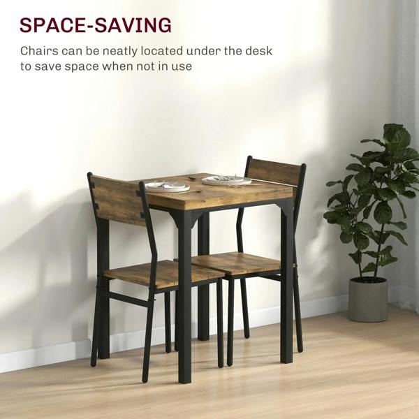Rustic brown dining set with two chairs and compact square table