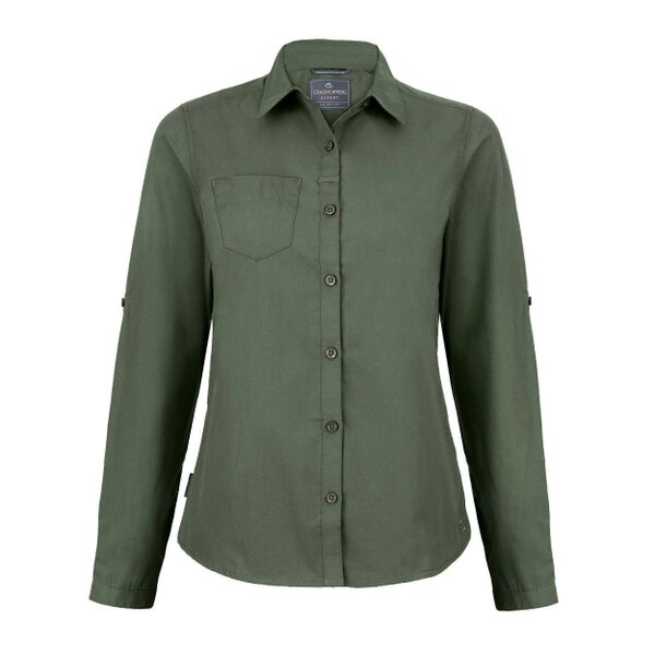 Craghoppers Womens Kiwi Long-Sleeved Shirt - Dark Cedar Green - Dark Cedar Green - 65% Polyester/35% Cotton