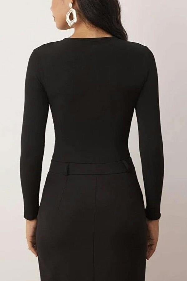 WOVCOR Asymmetric Collar Knit Party Bodysuit with Hooks