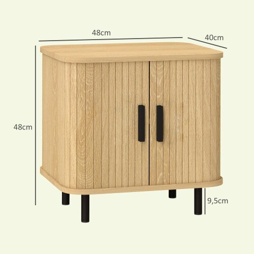 Wyld Haus Ritava Natural Oak Tambour Bedside Table 2 Sliding Doors Black Metal Legs