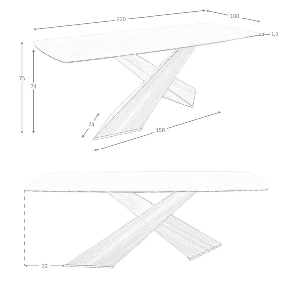 Angel Cerdá Oval dining table with barrel-shaped porcelain marble and walnut top 1175