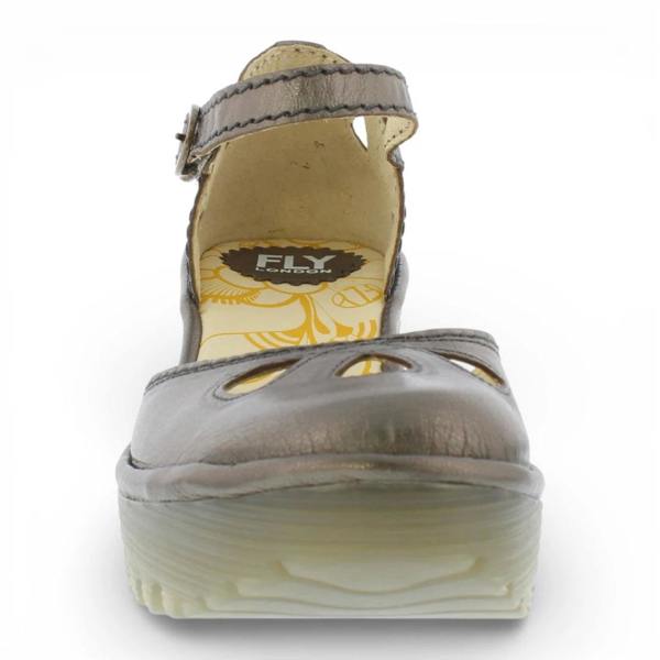 Fly London YUNA - Women’s Bronze Brown Leather Wedge Sandals