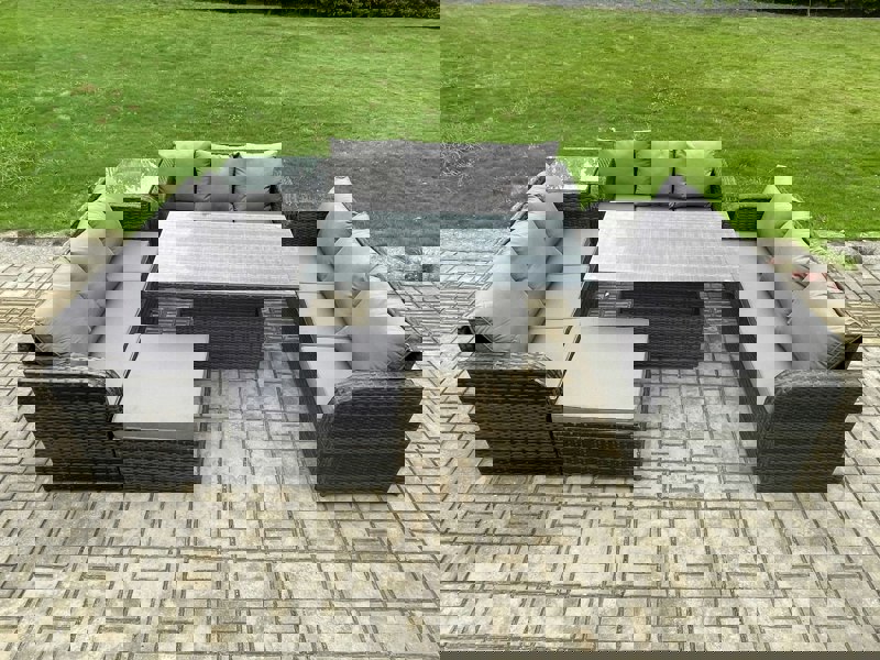 Fimous Dark Grey Mixed Rattan Outdoor Lounge Set - Height Adjustable Lifting Table & Footstool