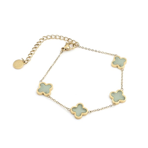 Say It With Jade Crystal Clover Bracelet - Yellow Gold