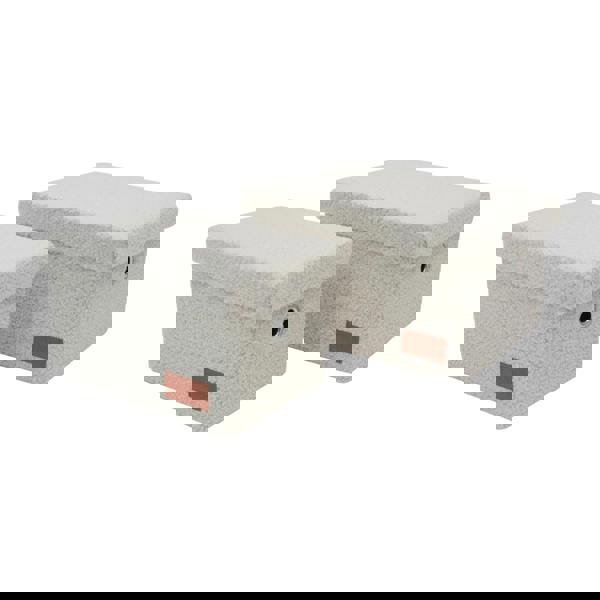 JVL Shiro Boucle Rectangular Lidded Fabric Storage Baskets for Home Organisation, Set of 2, White