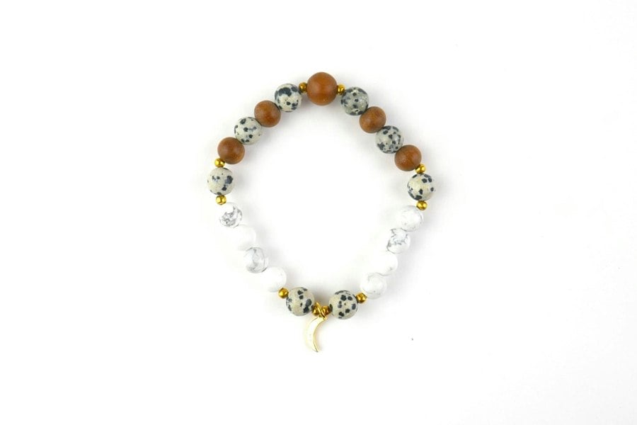 Kati Kaia Luna Sandalwood and Howlite Mala Bracelet in earthy tones with gold accents