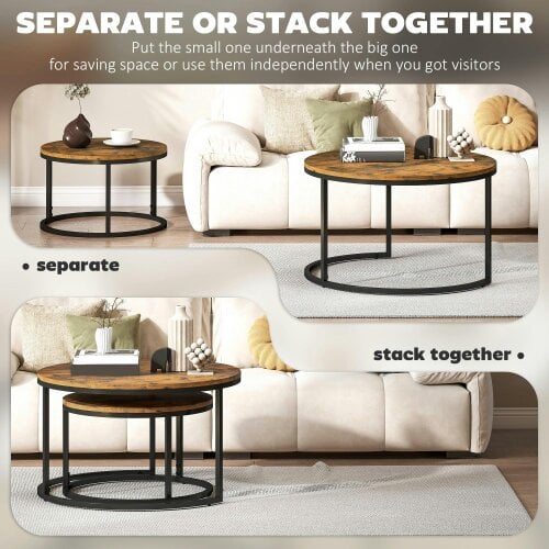Wyld Haus Kefa Dimi Set Of 2 Wooden Rustic Brown Wood Effect Nesting Tables