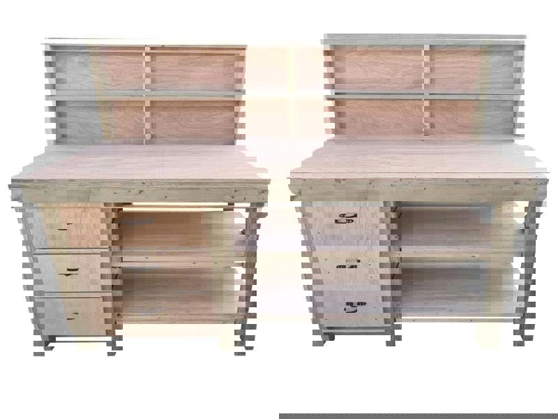 Arbor Garden Solutions Wooden Eucalyptus top tool cabinet workbench with storage shelf (V.7) with back panel and double shelf