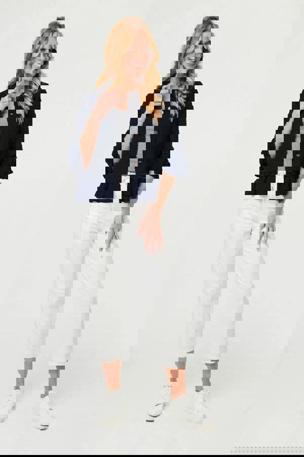 Navy | Frilled Hem 3/4 Flare Sleeve Shirt