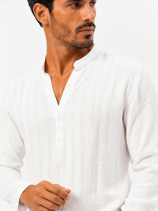 COLLARLESS CLASSIC COTTON KNIT SUMMER SHIRT - Claudio Lugli Shirts