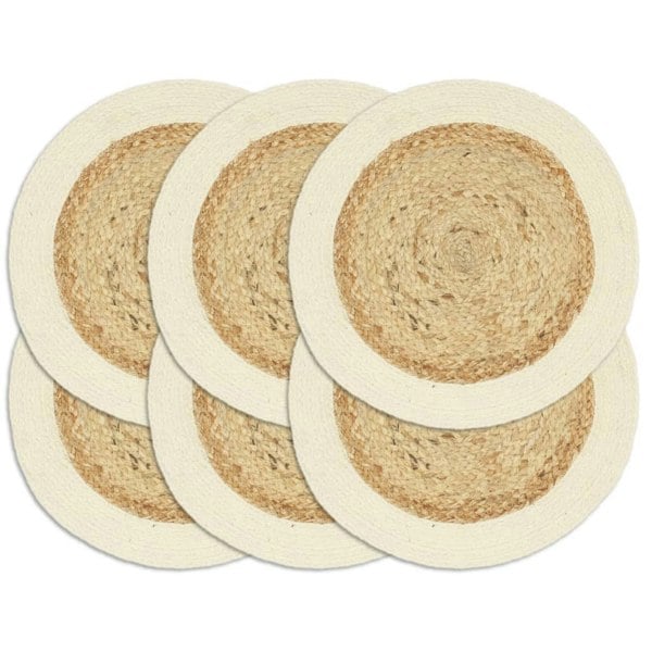 Berkfield Placemats 6 pcs Plain Natural 38 cm Round Jute and Cotton