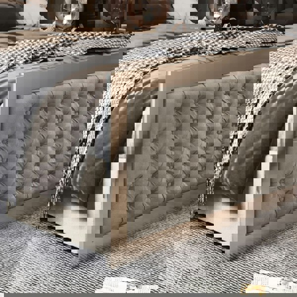 Casa Magna Maddison Upholstered Soft Velvet Metal Bed Frame - Cream