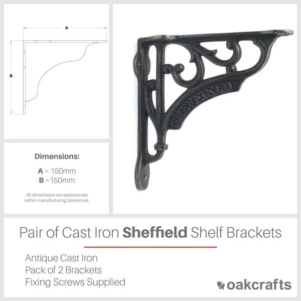 Pair of Antique Cast Iron Sheffield Shelf Brackets - 150mm x 150mm