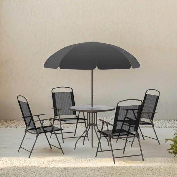 Rafaelo Mobilia Set of 6 Patio Bistro Set With Parasol And Table Black