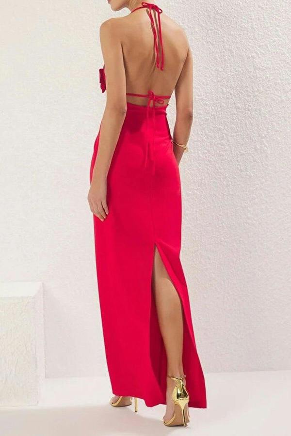 WOVCOR Long Woven Dress with Rose Details