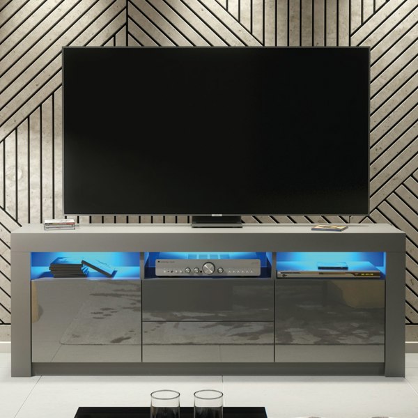 Mex Furniture Spacious 160cm TV Unit & Sideboard Cabinet with Grey High Gloss Doors