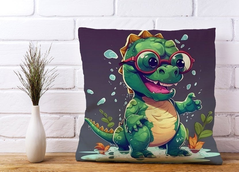 Warren Reed Happy Dino In A Puddle Cushions