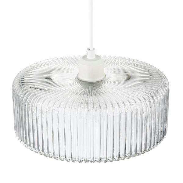 Modern Low Profile Drum Shaped Pendant Shade with Vertical Ribbing Image 3