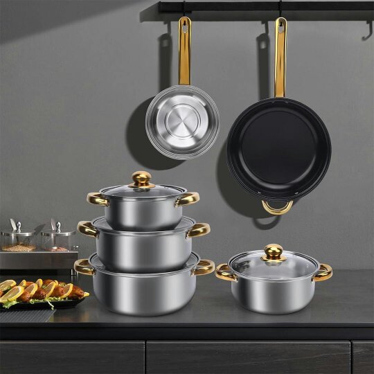 Havendro Induction Non Stick Stainless Steel Cookware Cooking Pot Pan With Lids Set