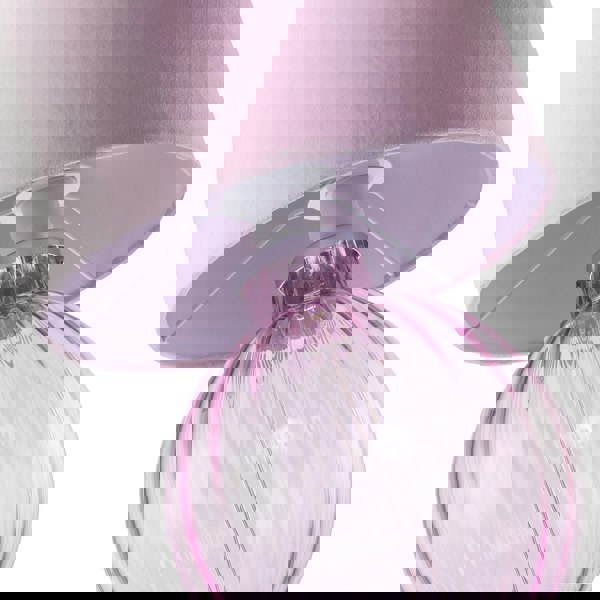 Contemporary Lilac Ribbed Glass Table Lamp with Velvet Fabric Shade Image 3