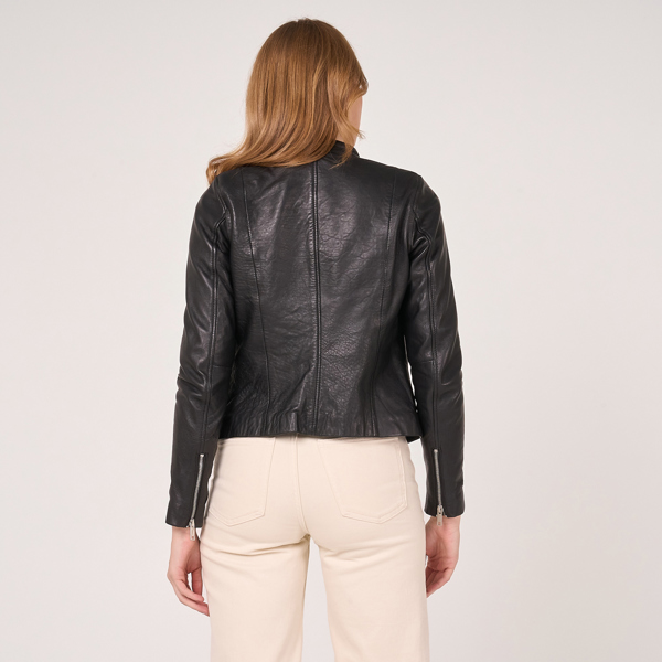 Barneys Originals Women's Tab Neck Leather Racer Jacket - Charlotte