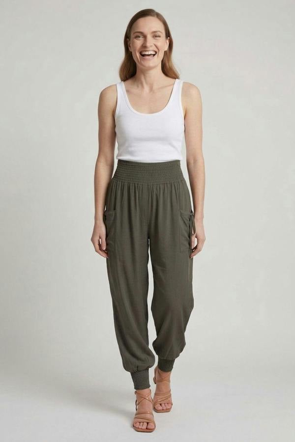 Grey | High Waist Pull On Tapered Pants
