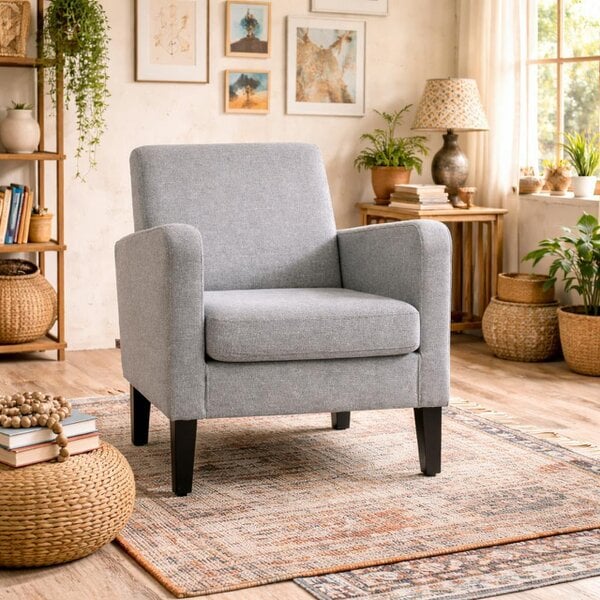 Wyld Haus Lurasa Linen Look Light Grey Box Style Armchair