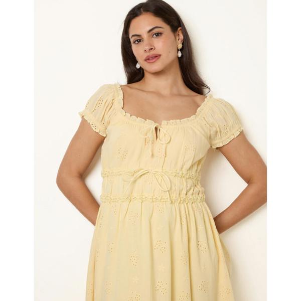 Blue Vanilla Broderie Front Tie Midi Dress