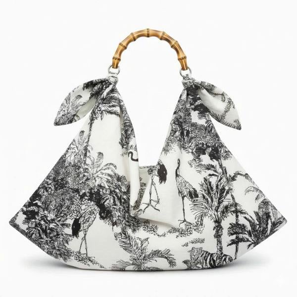 Elie Beaumont Serendipity Handkerchief Bag - Black & White Crane