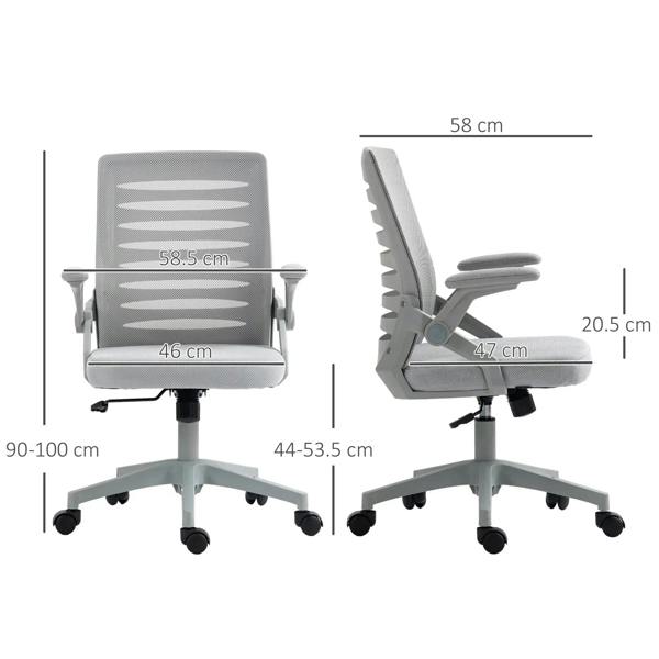 44-53.5cm Adjustable Height Work Chair, with Mesh Back - Grey