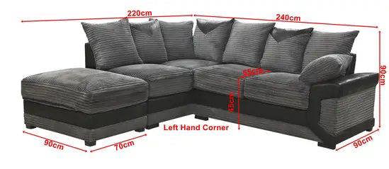 Snug Furniture Dino Jumbo Cord Left Hand Facing Corner Sofa Black & Grey