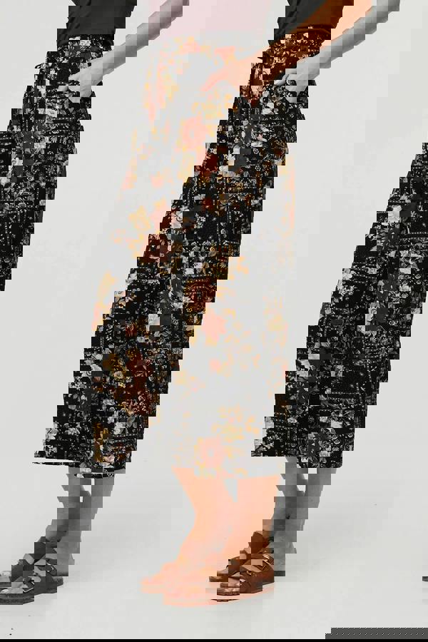 Black | Printed High Waist Wide Cropped Trousers