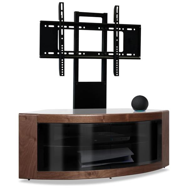 Homeology PANGEA Black/Walnut Beam-Thru Curved True-Corner 32"-50" TV Cabinet with Mounting Arm