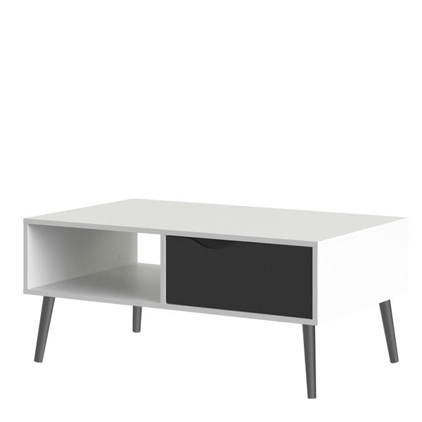 Furniture To Go Oslo Coffee Table 1 Drawer 1 Shelf in White and Black Matt