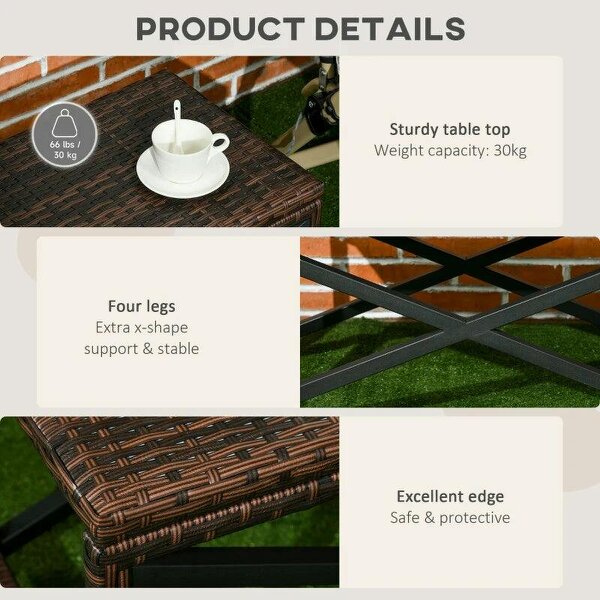 Outdoor Coffee Table Side Table with X-Shape Frame for Patio, Balcony, Mixed Brown