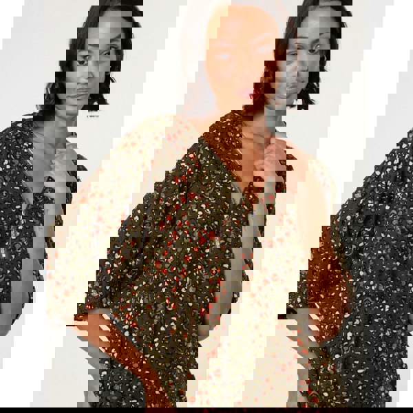 Blue Vanilla Printed Zip Front Top