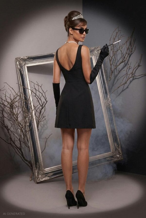 Goddiva Sleeveless A-line Mini 1960’s Hollywood-Inspired Halloween Costume - Black by Goddiva