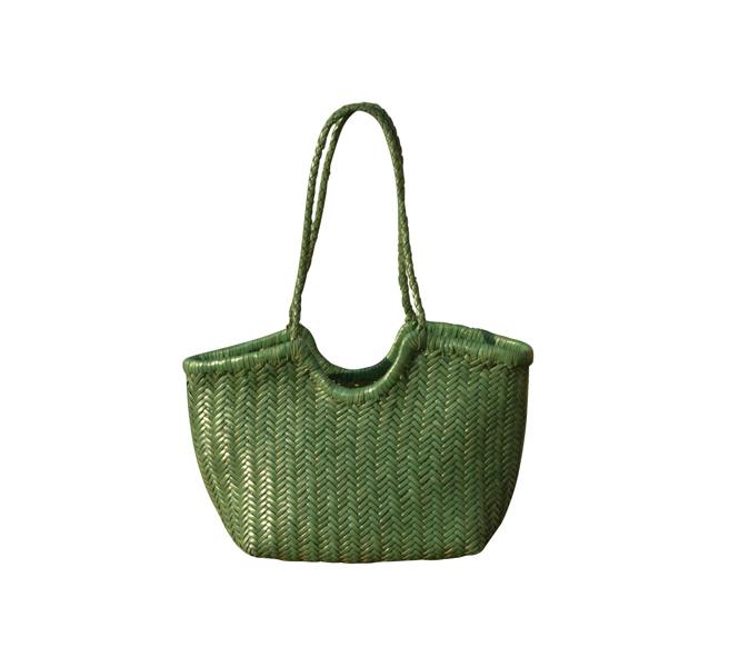 RIMINI Genuine Leather Hand Woven Shopping Bag - Green