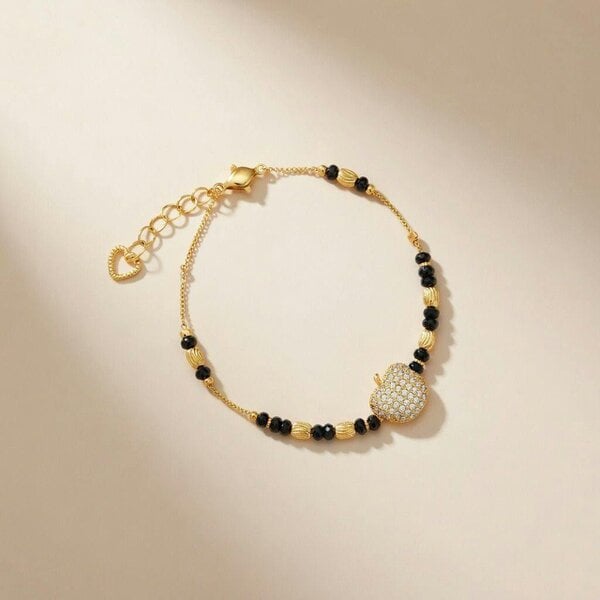 The Colourful Aura 18k Gold plated Black Bead Nazar Charm bracelet