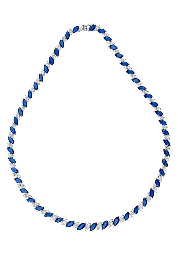 Latelita Viscountess Statement Tennis Necklace Sapphire Silver