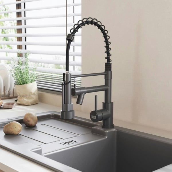 Stainless Steel Kitchen Faucet with Pull Down Spring Spout and Pot Filler Kitchen Taps Living and Home Grey