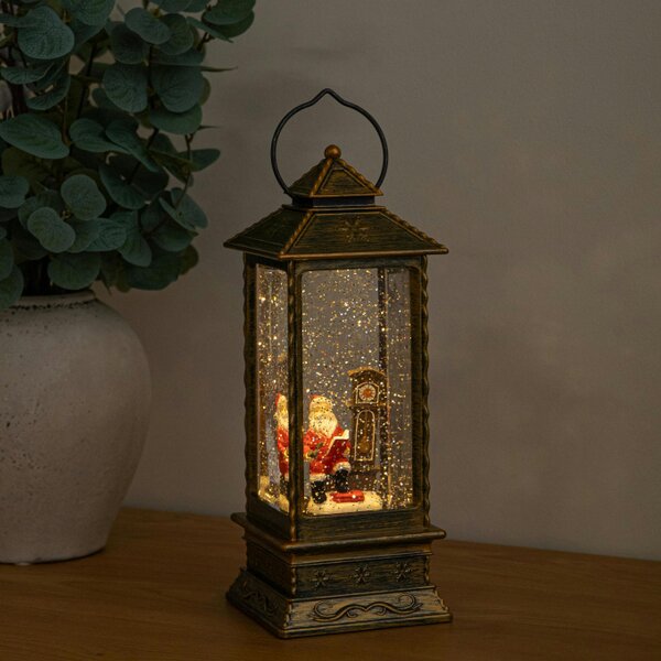Samuel Alexander 27cm Dual Powered Antique Gold LED Christmas Water Spinner with Santa & Clock